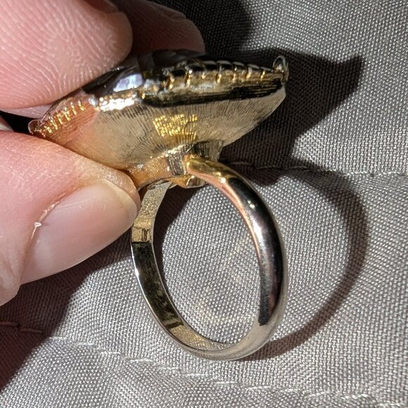 Size 8 Large Yellow Green Faceted Crystal Statement Ring 5222 - Picture 5 of 7